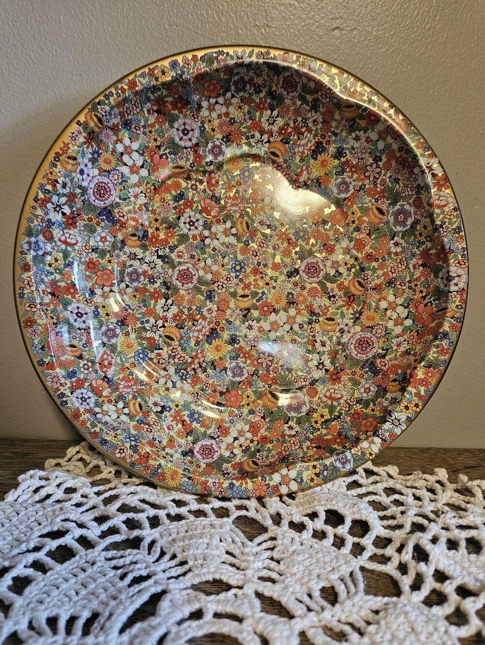 Vintage 70s Daher Retro Hippie Boho Floral Serving Bowl